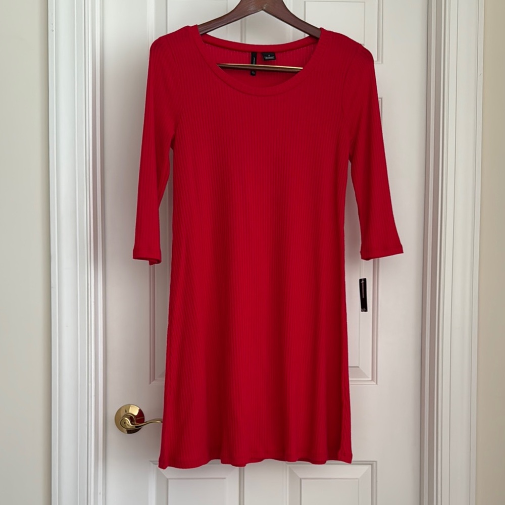 New Directions Dress Size S Vibrant Red Tunic Top 3/4 Sleeves